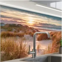 KitchenYeah Küchenrückwand selbstklebend Düne - Pflanzen - Sonnenuntergang - Strand - Meer, (1-tlg), Spritzschutz, Küche, Rückwand, Küchenwand, Küchenfront, 80x60 cm