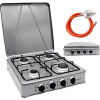 HOMELUX Gaskocher 6,2 KW Gaskocher, 4 Flammig Campingkocher Kochfeld, (2,2 kW + 2x 1,5 kW + 1,0 kW), Gaskocher mit Schlauch-Anschluss und Druckmindere
