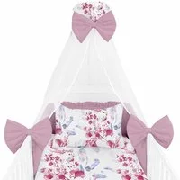 Amilian Babybettwäsche Set 7-teilig - Bettwäsche 100x135 - Kissenbezug 40x60 - mit Himmel, Chiffonhimmel, 7 teilig, Komplett-Set für Babybett, Gitterbett - Kinderbettwäsche