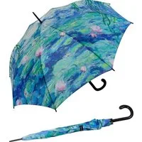 HAPPY RAIN Langregenschirm großer Regenschirm mit Künstlermotiv für Damen, Motiv Monet Wasserlilien