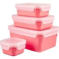 CLIP & CLOSE Color Frischhaltedose, 4-teiliges Set koralle/transparent, rechteckig, 4 Dosen + 4 Deckel