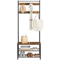 VASAGLE Garderobenständer Garderobe, Kleiderständer, mit Schuhbank, 3-in-1 Design, Stahl, 32 x 70 x 175 cm