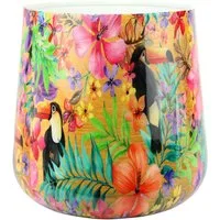 FURNARO Übertopf, mit Tukanen und Blumen Motiv aus Eisen ca. 20,5cm