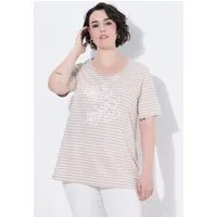 Ulla Popken T-Shirt Shirt Ringel Stickerei A-Linie Rundhals Halbarm
