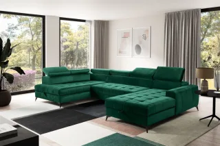 Wohnlandschaft Schlafsofa AGNESA Stoff Salvador Dunkelgrün Ottomane Rechts
