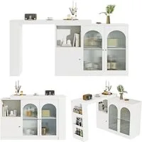 HAUSS SPOLE Bartisch 360° drehbarer Bartisch mit Changhong-Glastür für Küche weiß (rotierender Ess-Barschrank, multifunktionaler Aufbewahrungsschrank, 3 Türen), mit Glastür, für Küche und Esszimmer