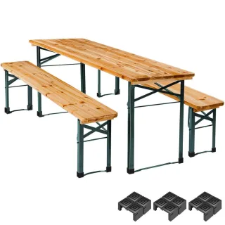 tectake Bierzeltgarnitur, Braun, Holz, Rechteckig, Gartenmöbel, Gartenmöbel-Sets