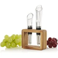 AdHoc Flaschenausgießer Wein-Genießer-Set Vine, 2-St., 2 tgl. Geschenkset inklusive Aufbewahrungsständer aus Holz