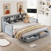 Merax Daybett 90/180x190cm mit USB-Ladeanschluss (1 tlg), Ausziehbares Schlafsofa Kinderbett mit Ablagefächern und 2 Schubladen