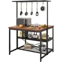 GarveeMore Kücheninsel mit 3-stöckige Aufbewahrung,5 Haken für Esszimmer und Wohnzimmer, Küchenregal,Bäckerregal,Mikrowellenherdständer,107x71x183cm
