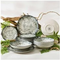KONSIMO® Tafelservice FINGO Geschirr-Set, hergestellt in der EU, (18-tlg), 6 Personen, Porzellan, spülmaschinengeeignet, mikrowellengeeignet, Rundform, Hartporzellan