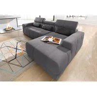 DOMO collection Ecksofa BRANDON 289x177x80 cm, whlw. mit Sitztiefenverstellung, L-Form, mit Sitztiefenverstellung, Luxus-Microfaser, dunkelgrau