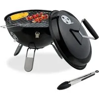relaxdays Holzkohlegrill Kugelgrill tragbar Ø 37cm mit Grillzange