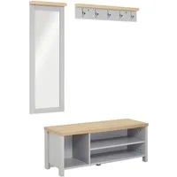 Mondeer Garderoben-Set Flurmöbel-Set, (3-St),Schuhbank Wandspiegel und Wandgarderobe, Grau+Natur