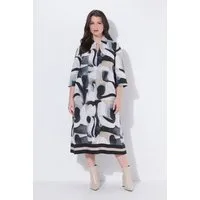 Ulla Popken Midikleid Lyocell-Maxikleid grafisch A-Linie Hemdkragen