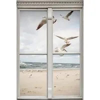 queence Wandsticker Möwen am Strand, Wandsticker, Wandbild, selbstklebend, 3D, Fenster