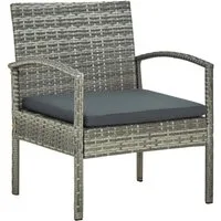 vidaXL Gartenstuhl Gartenstuhl mit Kissen Poly Rattan Grau (1 St)