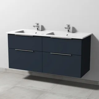 Sanipa 3way Keramik-Set Venticello Keramik-Doppelwaschtisch und Unterbau mit 4 Auszügen, Marine-Matt UP3281R