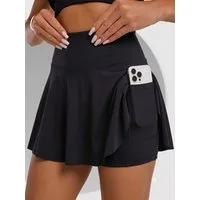 FemmeTone Skort Tennisrock Damen High Waist mit Innenhose und Handytasche (Einzelteil, 1 Sportrock mit fest integrierter Shorts) Fitness-Hosenrock A-Linie 2-in-1, Laufoutfit inklusive Seitentasche