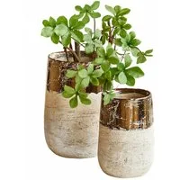 Mirabeau Übertopf Vase 2er Set Hafira beige/bronze
