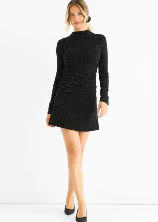 Hochgeschlossenes Nietenkleid Hot Fix Stretchy Mini Dress