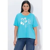 Ulla Popken T-Shirt T-Shirt Blüten Oversized V-Ausschnitt Halbarm