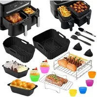 SURFOU Backform Heißluftfritteuse Zubehör 28-tlg set für Tefal Dual Easy Fry EY9018, (28-tlg Heißluftfritteuse Zubehör Set für Tefal EY9018 & weitere Dual-Airfryer, Tower T17099, Salter EK5729 – ideal für 3,1L + 5,2L Air Fryer. 28-tlg), Isolate oil s