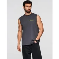 OMBRE Tanktop Herren Tank Top Loose Fit Baumwolle Uni Dunkelgrau XL (kein Set, 1-tlg) Kontrastierende Details