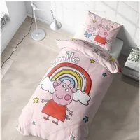 MTOnlinehandel Kinderbettwäsche Peppa Smile, 135x200 + 80x80 cm, Geschenkidee für Mädchen, Peppa Pig, Mikrofaser, 2 teilig, Peppa Wutz, George, rosa