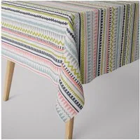 SCHÖNER LEBEN. Tischdecke Streifen Ethno Inka weiß grau grün rosa, handmade