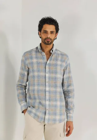 State of Art - Shirt LS Checked Y/D white - Gr. - XXL