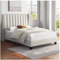 Yaheetech Polsterbett Doppelbett, Bettgestell mit gepolstertem Kopfteil & Lattenrost, 140 x 200 cm