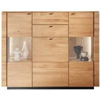 Woodroom Highboard Zwettl (Wildeiche massiv geölt), Maße 157x127x42, Kommode, Schrank mit Glastür, massiv