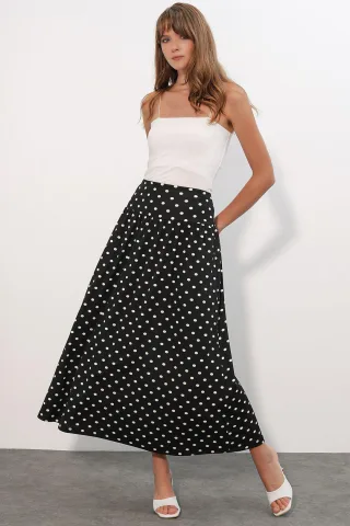 Hochtaillierter Polka-Dot Maxi-Rock