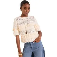 LIPSY T-Shirt Lipsy T-Shirt mit Rüschen + Lochstickerei, Regular (1-tlg)