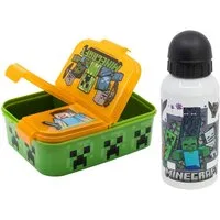 Minecraft Lunchbox Minecraft Creeper Kinder 2 tlg. Set Brotdose Alu-Trinkflasche 400 ml, (2-tlg., Spar-Set)