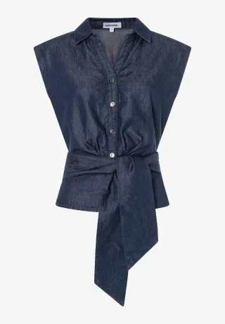 MORE & MORE - Jeansbluse mit Schleife denim - Gr. - 44