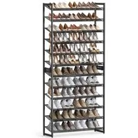 SONGMICS Schuhregal 12 Ebenen, Schuh-Organizer, für 48-60 Paar Schuhe, 92,5x30,7x223 cm, verstellbare Gitterablagen, flach oder angewinkelt montierbar, schwarz