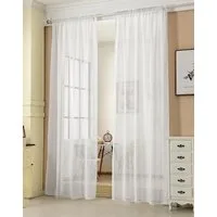 Woltu Gardine (2 St), Kräuselband, halbtransparent, 2er-Set mit Kräuselband Leinen Optik