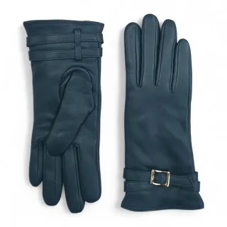 Damen-Winter-Fahrhandschuhe aus türkisgrünem italienischem Leder mit weichem Wollfutter und Schnalle