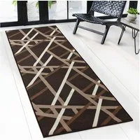 Floordirekt Läufer Printed, modernes Streifen Design, strapazierfähiger Flur Läufer, Rechteckig, rutschfeste Rückseite, für Flur, Küche & Eingang, Braun - 67x100 cm