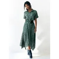 LASCANA Druckkleid mit Punktedruck und asymmetrischem Saum, Midikleid Bedrucktes Hemdblusenkleid, Viskosekleid aus leichter Webware