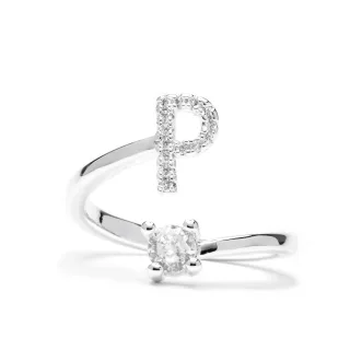 Luxenter-Ring mit brillantem Zirkonia-Silber-Finish – Alphabet