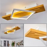 hofstein Deckenleuchte »Palermo« moderne Deckenlampe aus Metall/Holz/Kunststoff in Natur/Weiß, 3000 Kelvin, eckige Leuchte mit Balken aus Echtholz, LED 22, 5 Watt, 2800 Lumen
