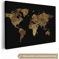 OneMillionCanvasses® Leinwandbild Weltkarte - Gold - Luxus - Erde - Schwarz, Fotodruck (1 St), Leinwand Bilder Klein, Wand Dekoration Aesthetic 30x20 cm