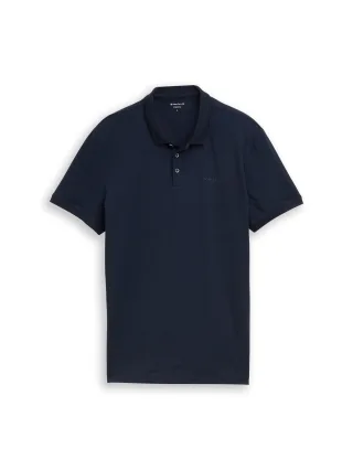 Tom Tailor - Fitted Poloshirt mit Logo-Print sky captain blue - Gr. - L