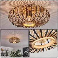 hofstein Deckenleuchte moderne Deckenlampe aus Metall/Bambus in Schwarz/Naturfarben, ohne Leuchtmittel, Boho-Design Deckenleuchte, Lichteffekt an d. Decke, Ø 40 cm, 1 x E27