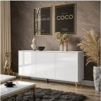 ALLHOUSE24 Kommode MANDY Dreitürige Kommode in Hochglanz Sideboard Kaschmir Weiß (1x Kommode), Breite: 154 cm