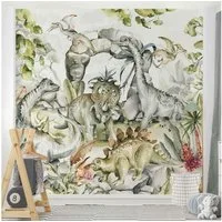 Bilderdepot24 Kindertapete Kinderzimmer Welt Dinosaurier Kinder Wanddeko Pastell Grün, Glatt, Matt, (Vliestapete inkl. Kleister oder selbstklebend), Mädchenzimmer Jungenzimmer Babyzimmer Bildtapete Fototapete Wandtapete