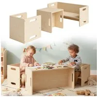 Bellabino Kindersitzgruppe Aki, 3 verschiedene Sitzhöhen, (2x Stuhl, 1x Bank), natur unbehandelt, 2in1 als Sitz oder Tisch nutzbar